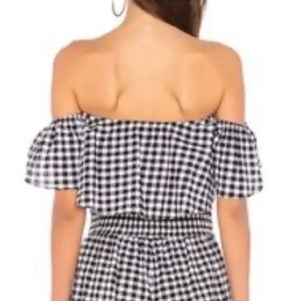 Misa Los Angeles Cotton Lunna Gingham Flutter Off Shoulder Crop Top. - Picture 3 of 10
